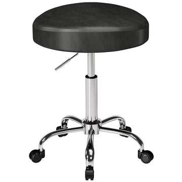 Adjustable Salon Stool with Black PU Leather, 360 Swivel