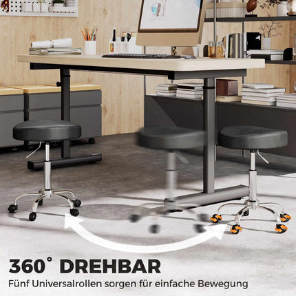 Adjustable Salon Stool with Black PU Leather, 360 Swivel