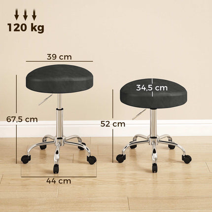 Adjustable Salon Stool with Black PU Leather, 360 Swivel