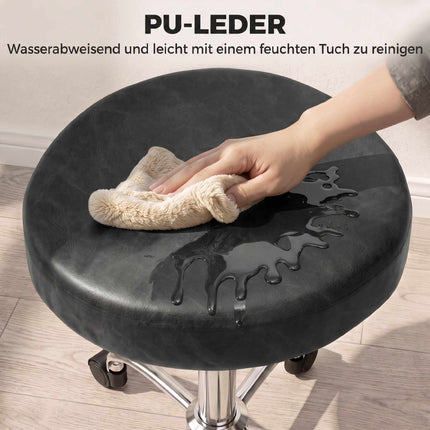 Adjustable Salon Stool with Black PU Leather, 360 Swivel