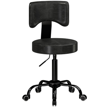 Adjustable Salon Stool with Wheels, Black PU Leather