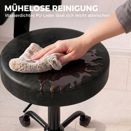 Adjustable Salon Stool with Wheels, Black PU Leather