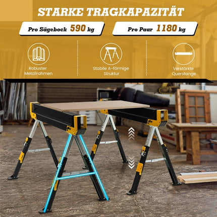 Adjustable Sawhorse Pair, 1180 kg Capacity, Foldable