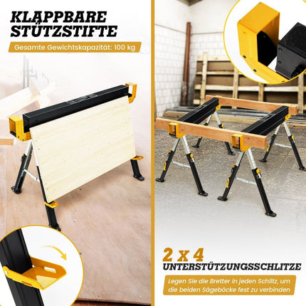 Adjustable Sawhorse Pair, 1180 kg Capacity, Foldable