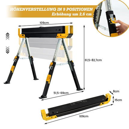 Adjustable Sawhorse Pair, 1180 kg Capacity, Foldable