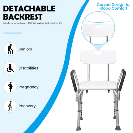 Adjustable Shower Chair With Back, 330 lb Non-Slip