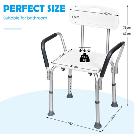 Adjustable Shower Chair With Back, 330 lb Non-Slip