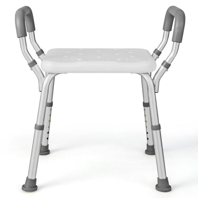 Adjustable Shower Chair with Armrests, Non-Slip Rubber Feet