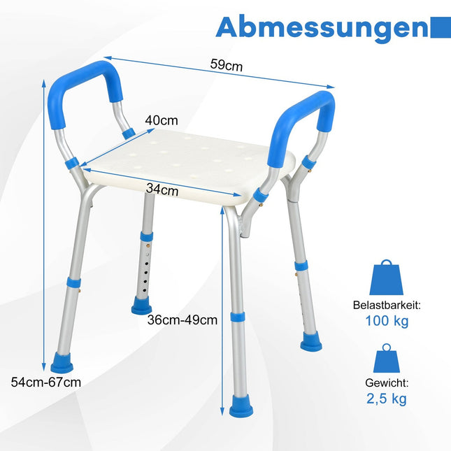 Adjustable Shower Stool with Non-Slip Feet, 100kg Capacity