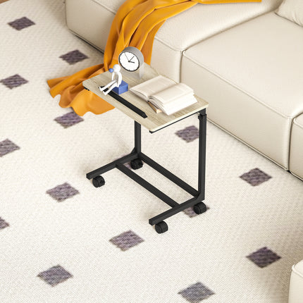 Adjustable Side Table with Wheels, Metal Frame, Tiltable