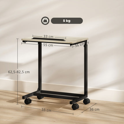 Adjustable Side Table with Wheels, Metal Frame, Tiltable