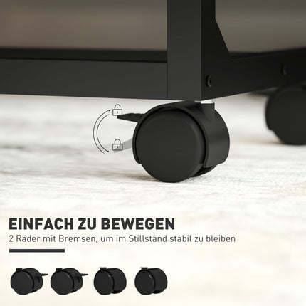 Adjustable Side Table with Wheels, Metal Frame, Tiltable