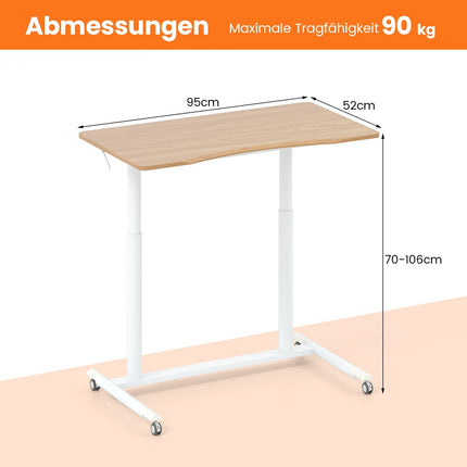 Adjustable Sit-Stand Desk, C-Shape, 70-106 cm, Mobile