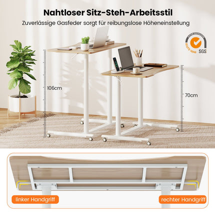 Adjustable Sit-Stand Desk, C-Shape, 70-106 cm, Mobile