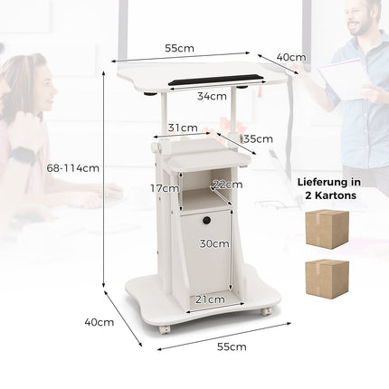 Adjustable Sit-Stand Desk with Tilt Top & Storage, White