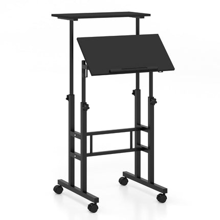 Adjustable Sit-Stand Desk with Wheels, Black, MDF & Steel