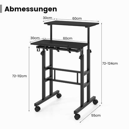 Adjustable Sit-Stand Desk with Wheels, Black, MDF & Steel