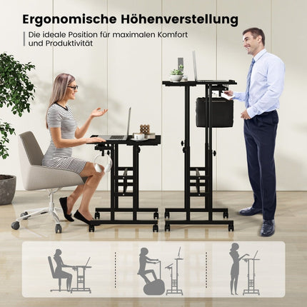 Adjustable Sit-Stand Desk with Wheels, Black, MDF & Steel
