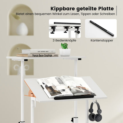 Adjustable Sit-Stand Desk with Wheels, White MDF & Steel