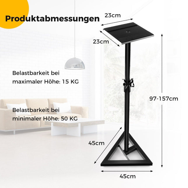 Adjustable Speaker Stands, 97-157cm, 50kg Capacity, Black