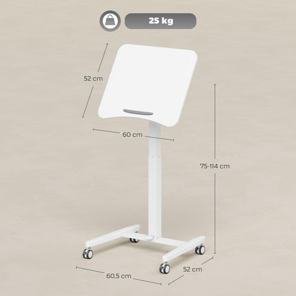 Adjustable Standing Desk – Tiltable Top, Mobile, White