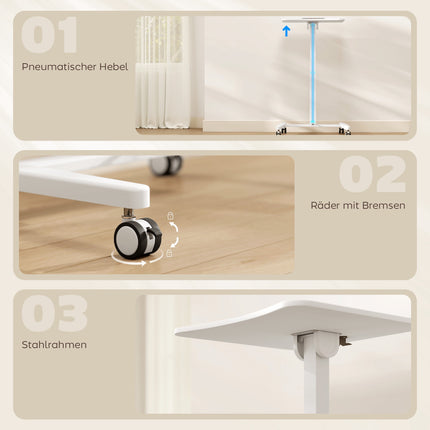 Adjustable Standing Desk – Tiltable Top, Mobile, White