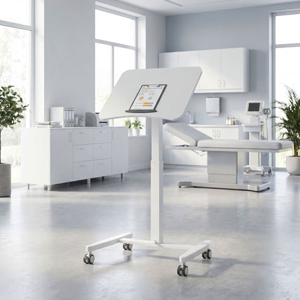 Adjustable Standing Desk – Tiltable Top, Mobile, White