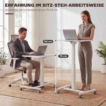 Adjustable Standing Desk – Tiltable Top, Mobile, White