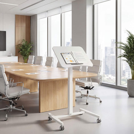 Adjustable Standing Desk – Tiltable Top, Mobile, White