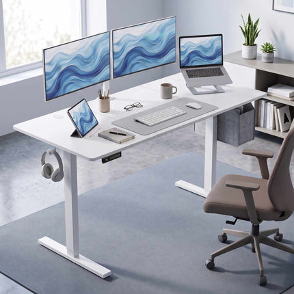 Adjustable Standing Desk with Memory, LED Display, White