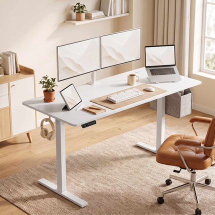 Adjustable Standing Desk with Memory, LED Display, White