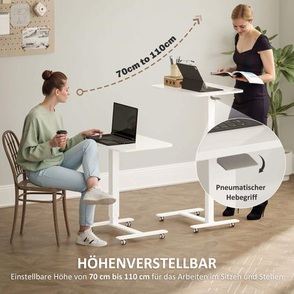 Adjustable Standing Desk with Wheels, 65x48 cm, White