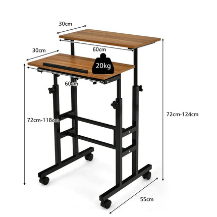 Adjustable Standing Desk with Wheels, Black & Walnut