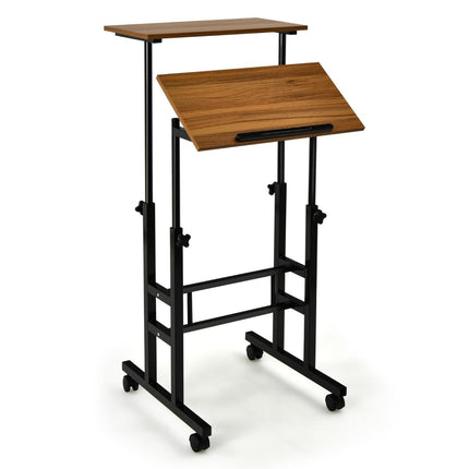 Adjustable Standing Desk with Wheels, Black & Walnut