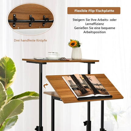 Adjustable Standing Desk with Wheels, Black & Walnut