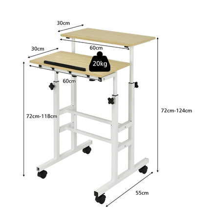 Adjustable Standing Desk with Wheels, White/Natural