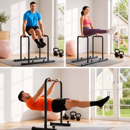 Adjustable Steel Dip Bars with Non-Slip Grips, Black