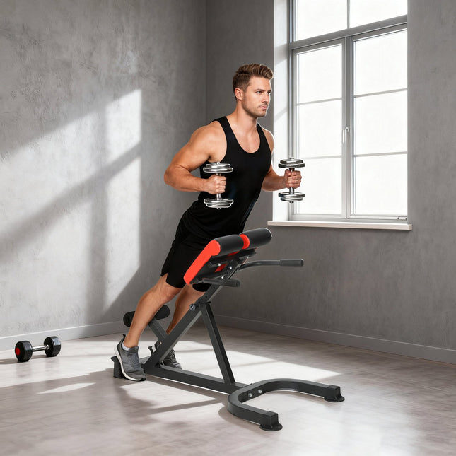 Verstelbare stalen fitnessbank - rood/zwart, thuisgym
