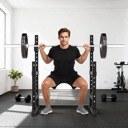 Adjustable Steel Squat Rack with Dual Barbell Stands