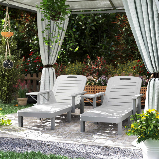 Adjustable Sun Lounger with Side Table, Light Grey