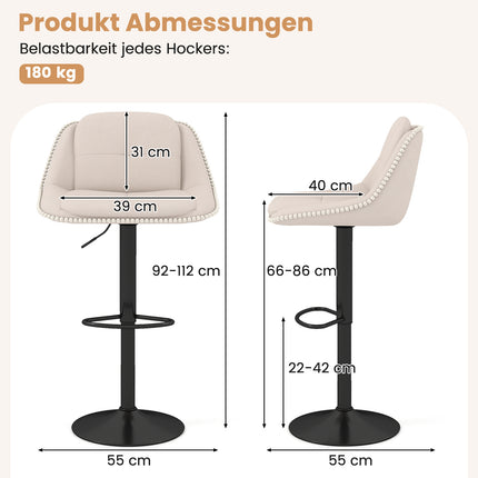 Adjustable Swivel Bar Stools, Set of 2, Beige