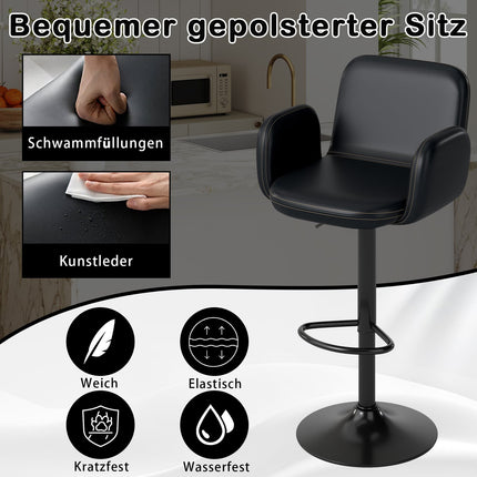 Adjustable Swivel Bar Stools, Set of 2, Black Leather