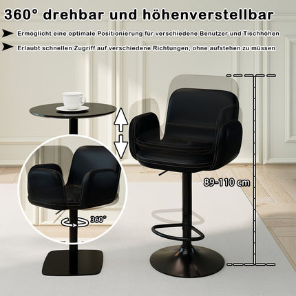 Adjustable Swivel Bar Stools, Set of 2, Black Leather