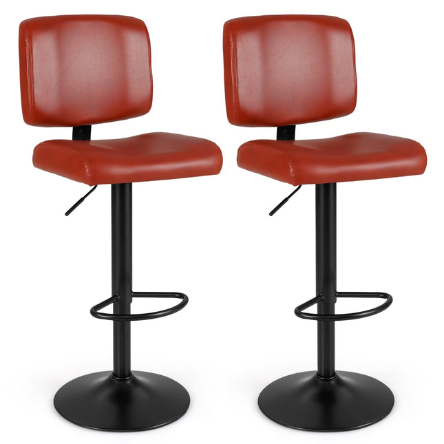 Adjustable Swivel Bar Stools, Set of 2, Faux Leather, Red-Brown