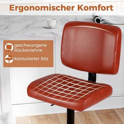 Adjustable Swivel Bar Stools, Set of 2, Faux Leather, Red-Brown