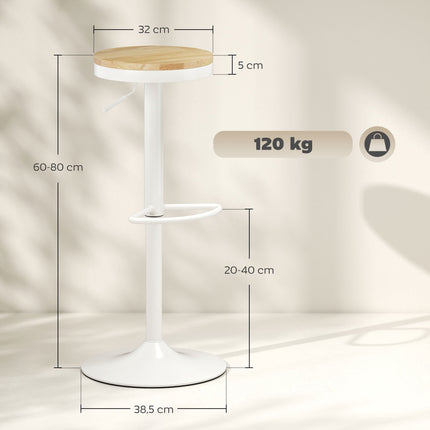 Adjustable Swivel Bar Stools Set of 2, Wood & Steel