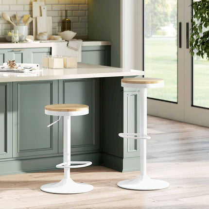 Adjustable Swivel Bar Stools Set of 2, Wood & Steel