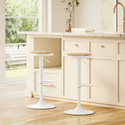 Adjustable Swivel Bar Stools Set of 2, Wood & Steel