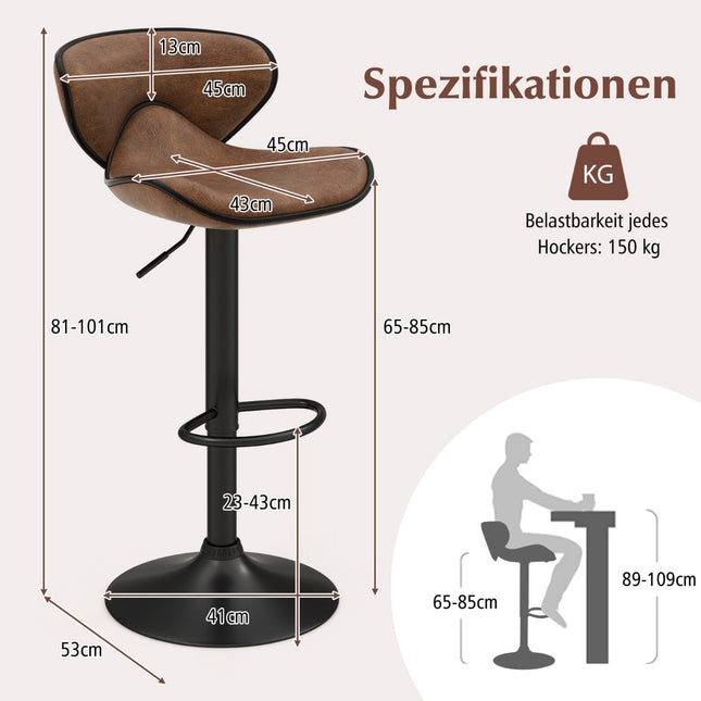 Adjustable Swivel Bar Stools with Backrest, Set of 2
