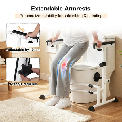 Adjustable Toilet Safety Rail with Non-Slip Handles, Silver